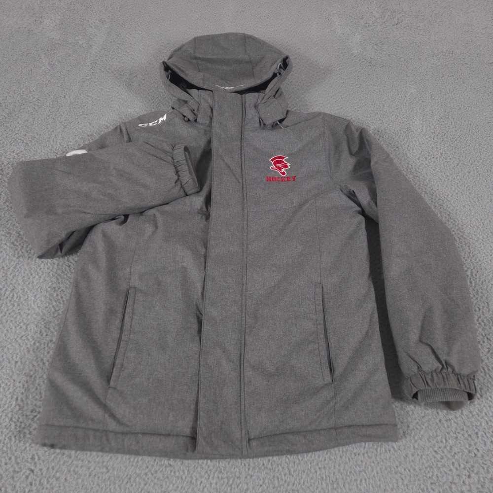 CCM Jacket Men Small Grey Tactical Degree Removable Hood Hockey Puffer Insulated